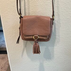 OrYANY Small Brown Pebbled Leather Crossbody Tassle/Fringe